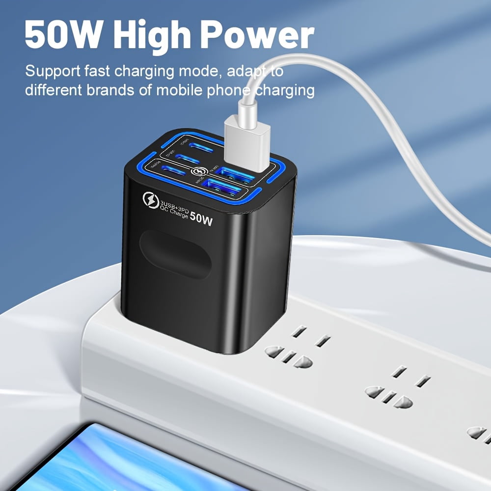 General 2pcs / 5pcs 50W 3 Type-C + 3 USB 6 Ports Mobile Phone Fast Charging Adapter USB Type C QC 3.0 Qiuck Charge Adapter Travel Charger Wall Charger for Iphone 16 Pro Max 15 14 13 12 for Samsung
