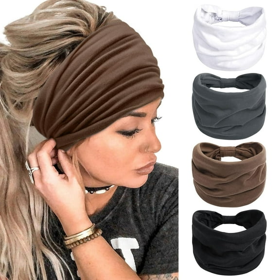 4Pcs Headbands for Women 7inch Extra Wide Head Bands Non Slip Women’s Hair Band Fashion Knotted Workout Yoga Turban Head Wraps