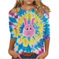 thumbnail image 1 of Liquidation d'Économies d'Été Staron Hauts d'Été pour Femmes Pâques Amples Décontractés Blouses à Manches 3/4 T-Shirts Basiques Col Rond Hauts Graphiques T-Shirts d'Été Amples, 1 of 5