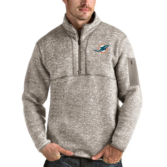 Men's Antigua Oatmeal Miami Dolphins Fortune Quarter-Zip Pullover Jacket