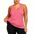 thumbnail image 6 of Women's Plus Size Racerback Tank Tops U Neck Cutout Back Sleeveless Workout T Shirts Loose Fit Running Athletic Yoga Shirts Pink, 6 of 9