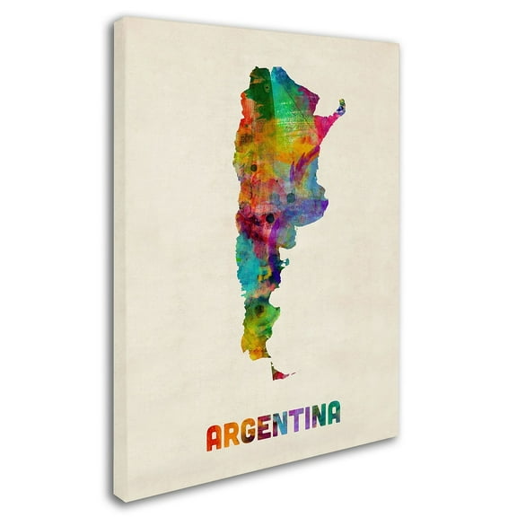 Trademark Fine Art 	Michael Tompsett 	 Argentina Watercolor Map Canvas Wall Art - 14x19