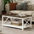 thumbnail image 3 of Coffee Table, Rustic Farmhouse Table with Shelf for Living Room, Vintage Finish White, 3 of 7