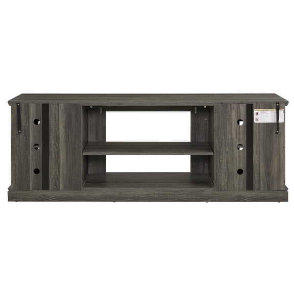 Barara King 70" Entertainment Center with 2-Door Storage, Faux Stone Media TV Console Table for Living Room, Home Office, Gray