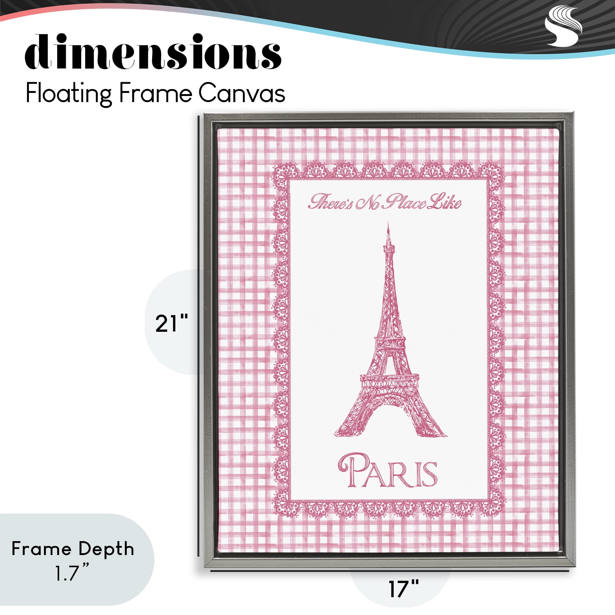 Stupell Industries No Place Like Paris Pink Lace Gray Framed Floater Canvas Wall Art, design by Conrad Knutsen