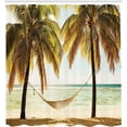 thumbnail image 2 of JOOCAR Beach Shower Curtain, Seascape with Hammock and Palm Trees on Shore Tropical Beach Setting Sun,with Hooks,72x72 inch Brown Green, 2 of 6