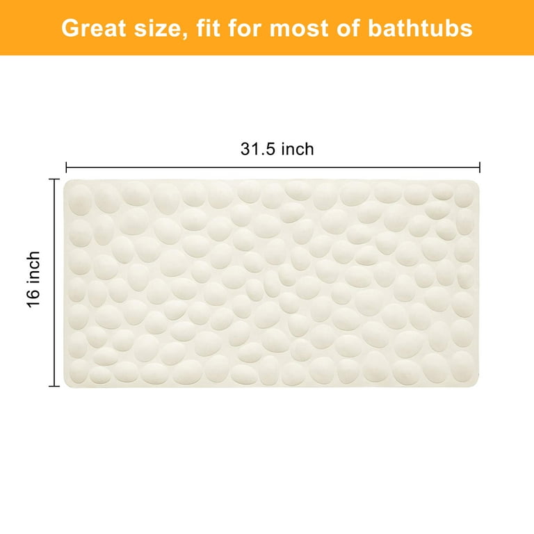 Semfri Pebble Bath Tub Shower Mat 35 x 16 inch Non Slip Bathtub Mat for  Bathroom Showers with Drain Holes and Suction Cups Clear 