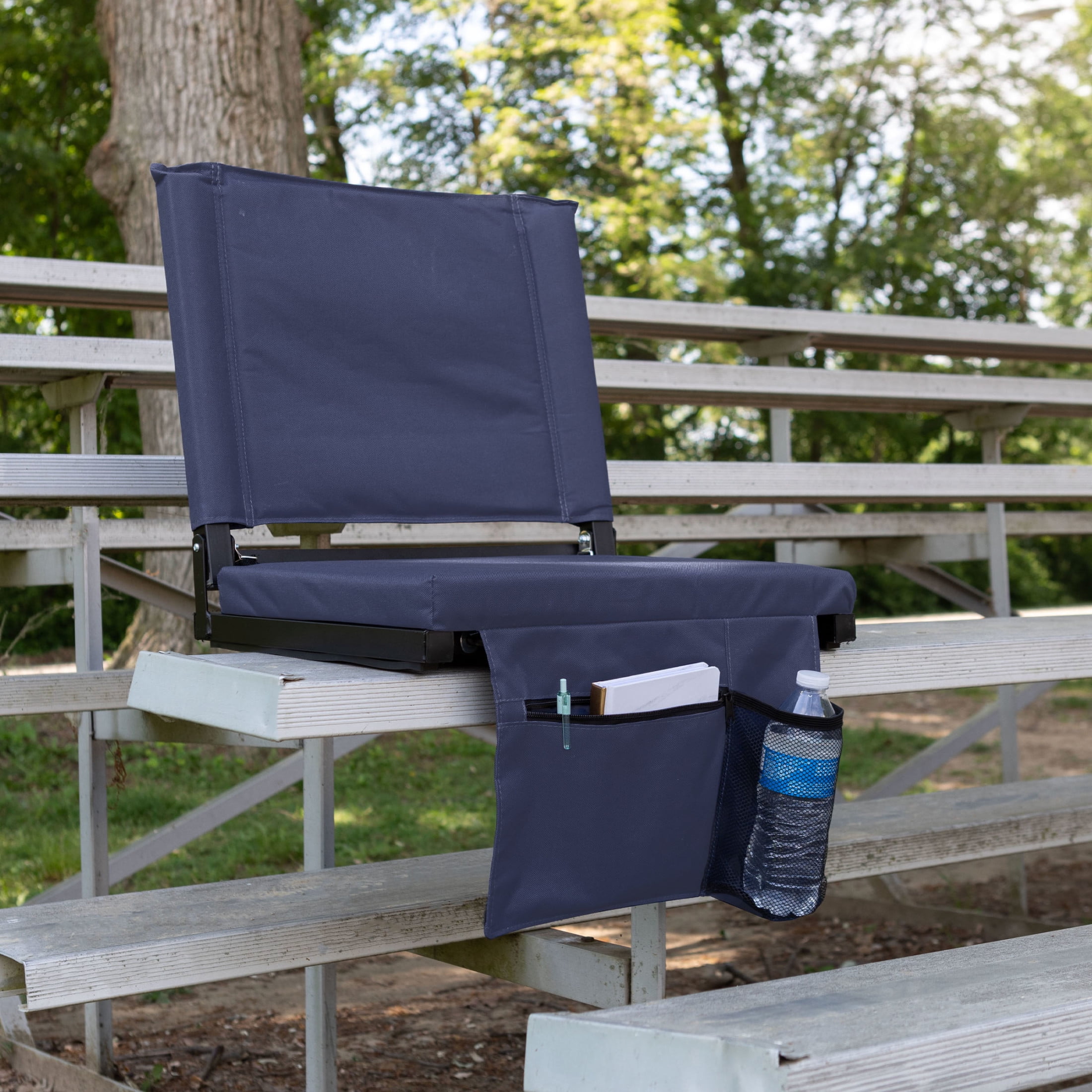 Home-Complete Bleacher Seat - Stadium Seat Cushion with Back Support, Navy