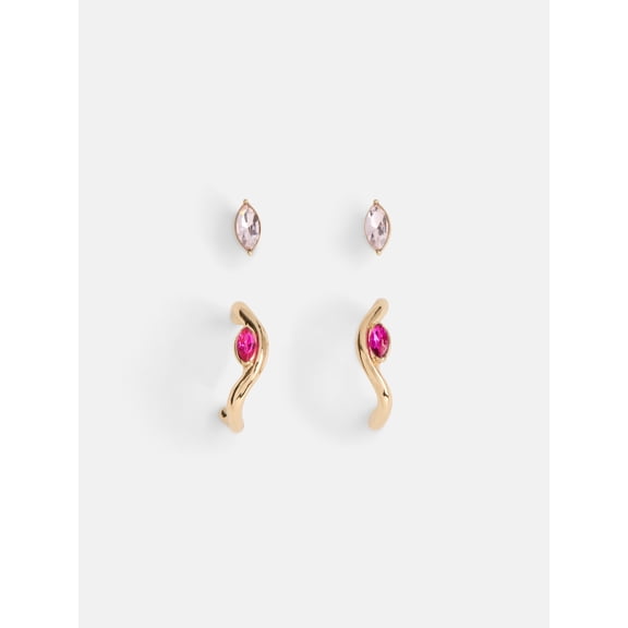 Free Assembly Women's Goldtone Crystal Stud and Hoop Earring Set, 2-Pairs