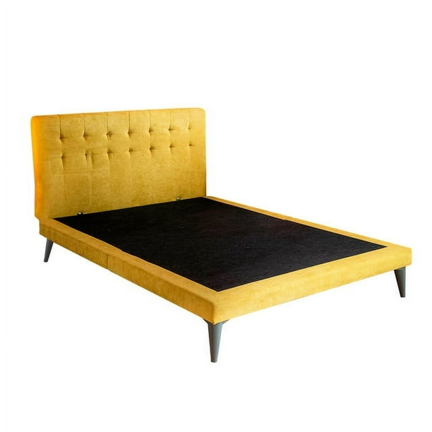 Cama Individual con Cabecera Livy Tapizada Color Mostaza Roomi
