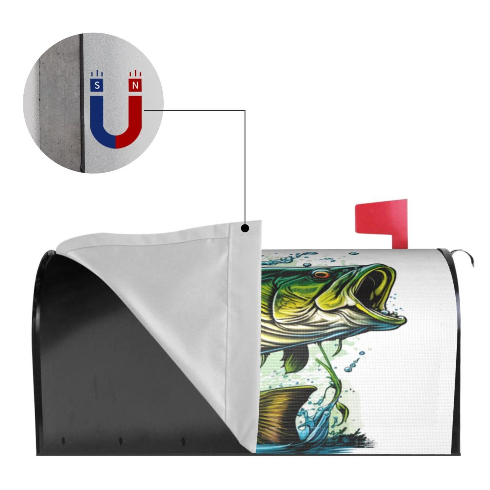 Xecao Big bass fish for Mailbox Cover with Magnetic Strips, Waterproof and Sunscreen, Adds a Decorative Touch to Your Garden Yard-21x18 in