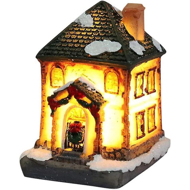Escena navideña de casas de pueblo, decoraciones navideñas LED, casa de nieve de resina con