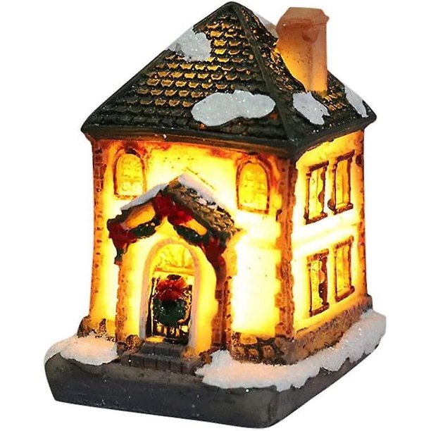 Escena navideña de casas de pueblo, decoraciones navideñas LED, casa de nieve de resina con
