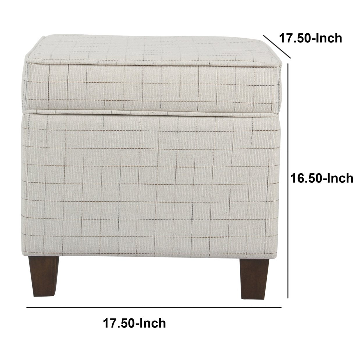 Wooden Square Ottoman with Grid Patterned Fabric Upholstery and Hidden Storage Beige and Brown - Saltoro Sherpi