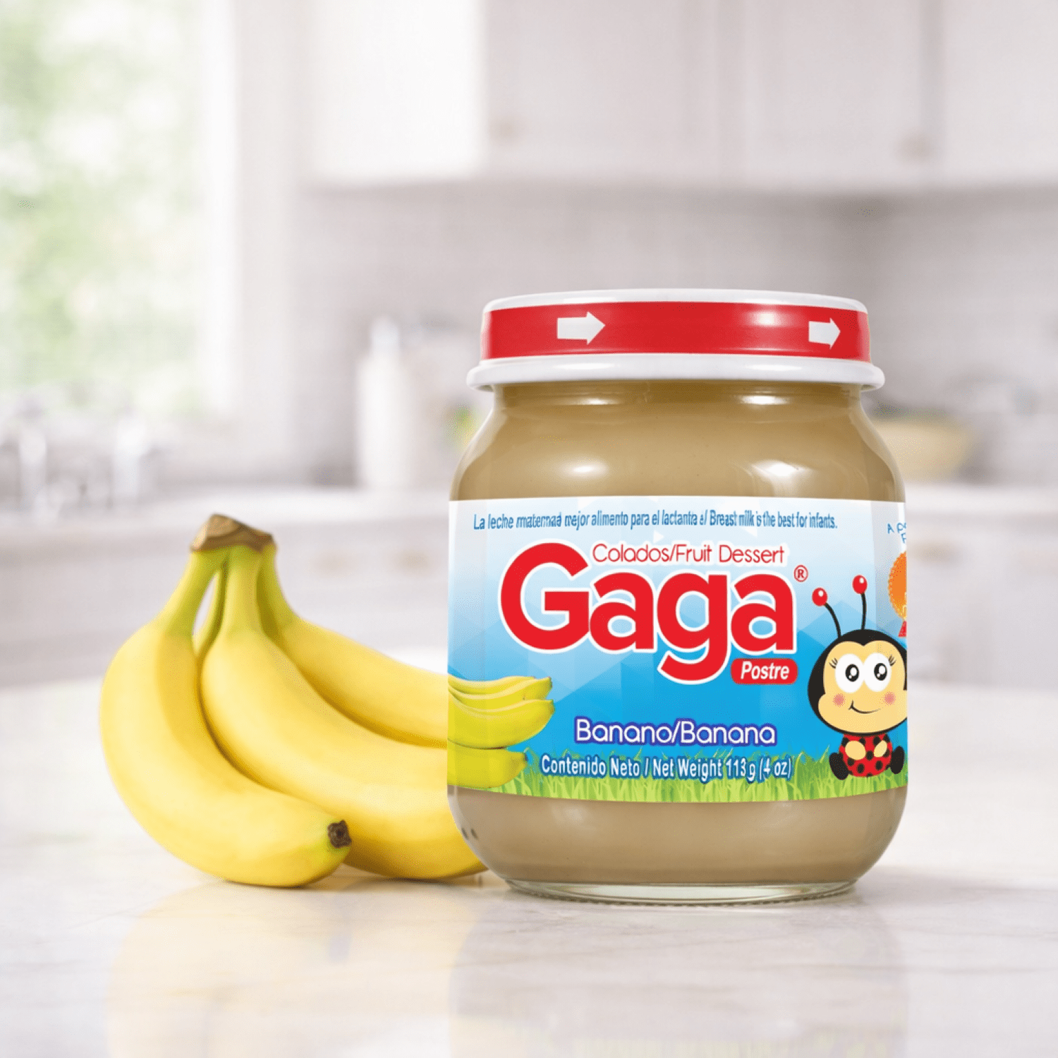Gaga Banana Baby Food Fruit Puree, 4 oz Jar - Smooth and Ready to Serve