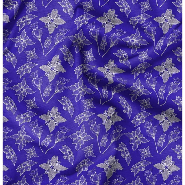 Soimoi Green polyester Crepe Fabric Clover Floral Decor Fabric Printed Yard 52 Inch Wide