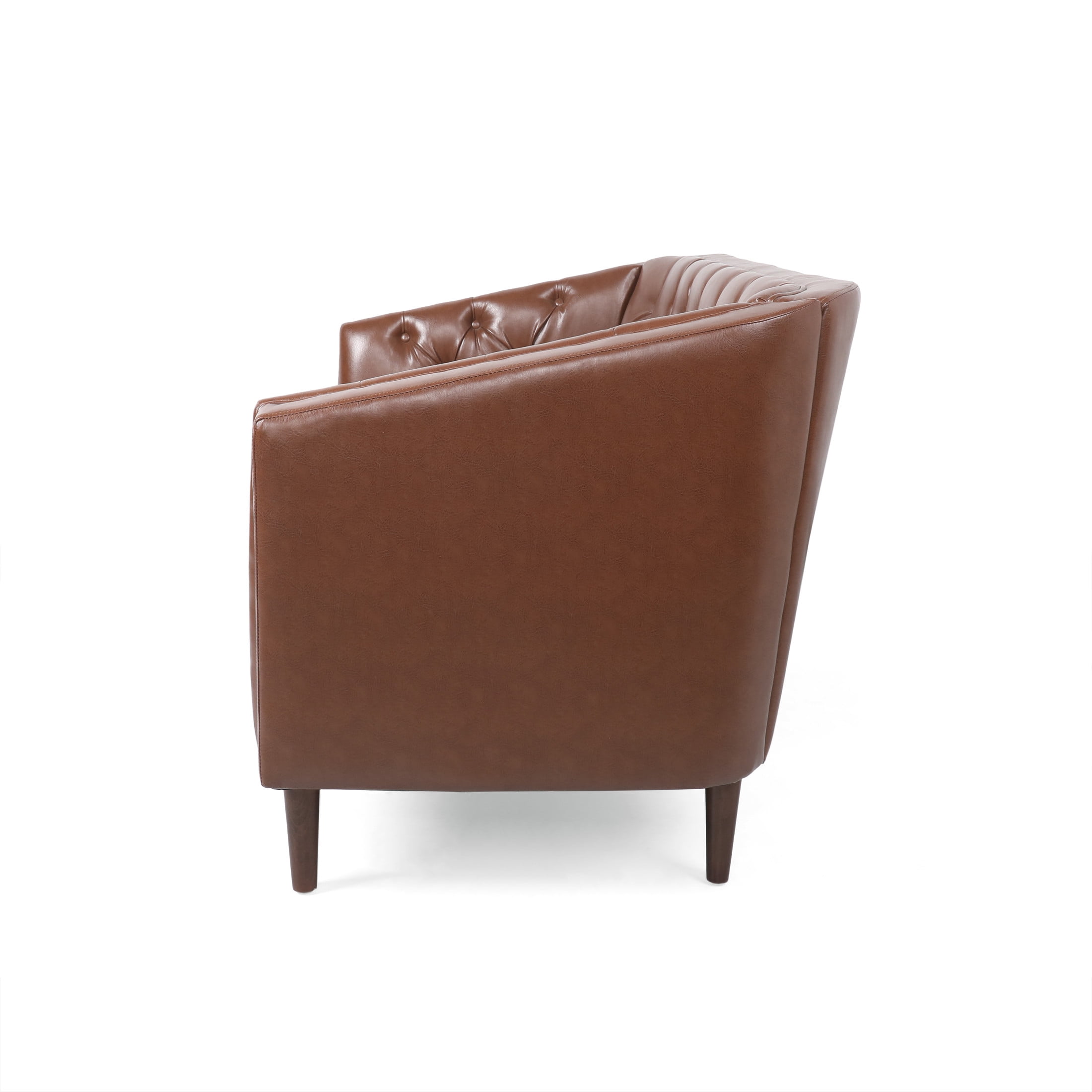 Noble House Brookover Contemporary Faux Leather Tufted Loveseat, Cognac Brown and Espresso