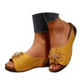 thumbnail image 3 of Daznico Women's Leather Flower Wedge Slippers - Stylish Open Toe Comfortable Shoes with Temperament,for Size 9.5, 3 of 9