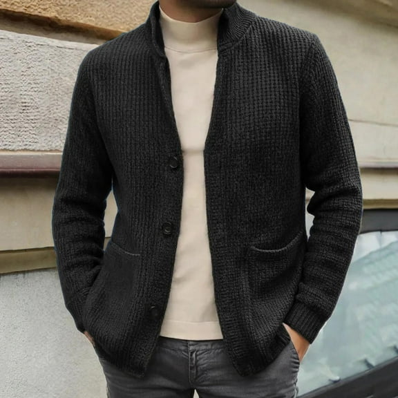 Men's Cardigan Sweaters Fuzzy Trench Coat Long-Sleeved Pullover Solid Bedroom Polyester