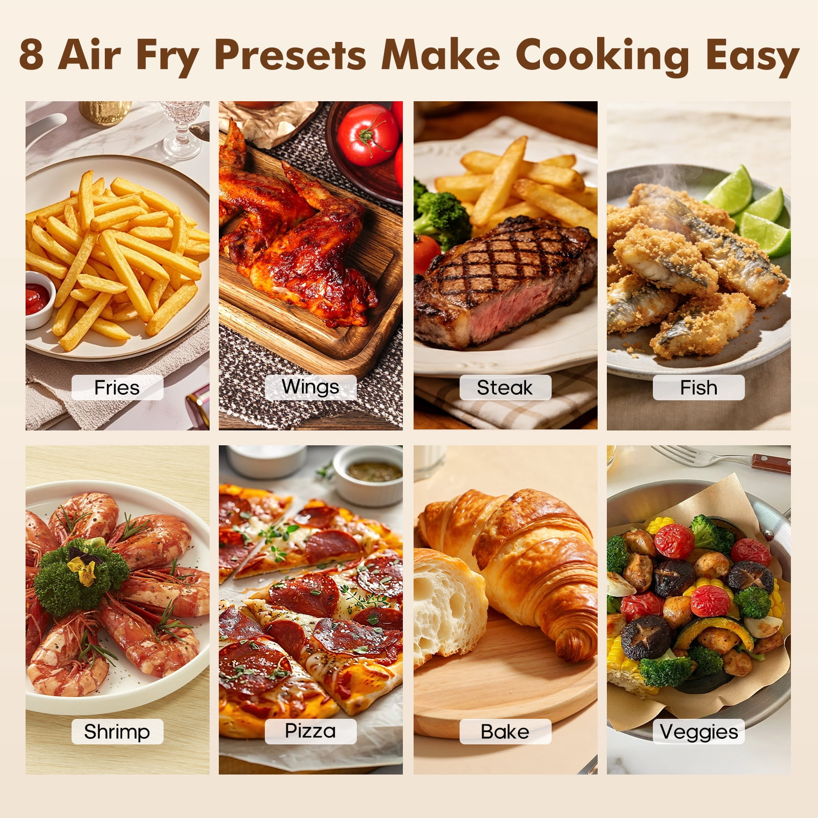 CONCETTA 6QT TurboBlaze 9-in-1 Air Fryer, Ceramic Coating, 90°–450°F, Air Fry, Roast, Bake, Broil, Dehydrate, Reheat, Keep Warm，Gray