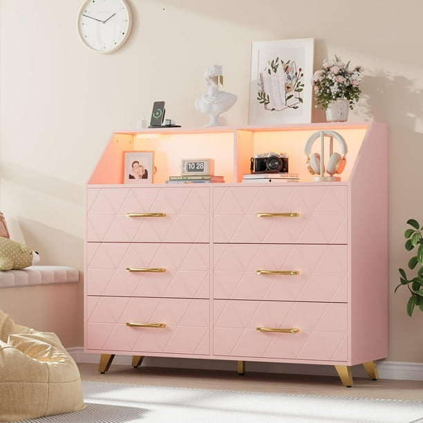 Hetoy Pink Fabric Dresser with 15 Drawers  Stylish Storage Solution for  Bedroom, Entryway, and Living Room  Durable Metal Frame, Side Pockets, and  ...