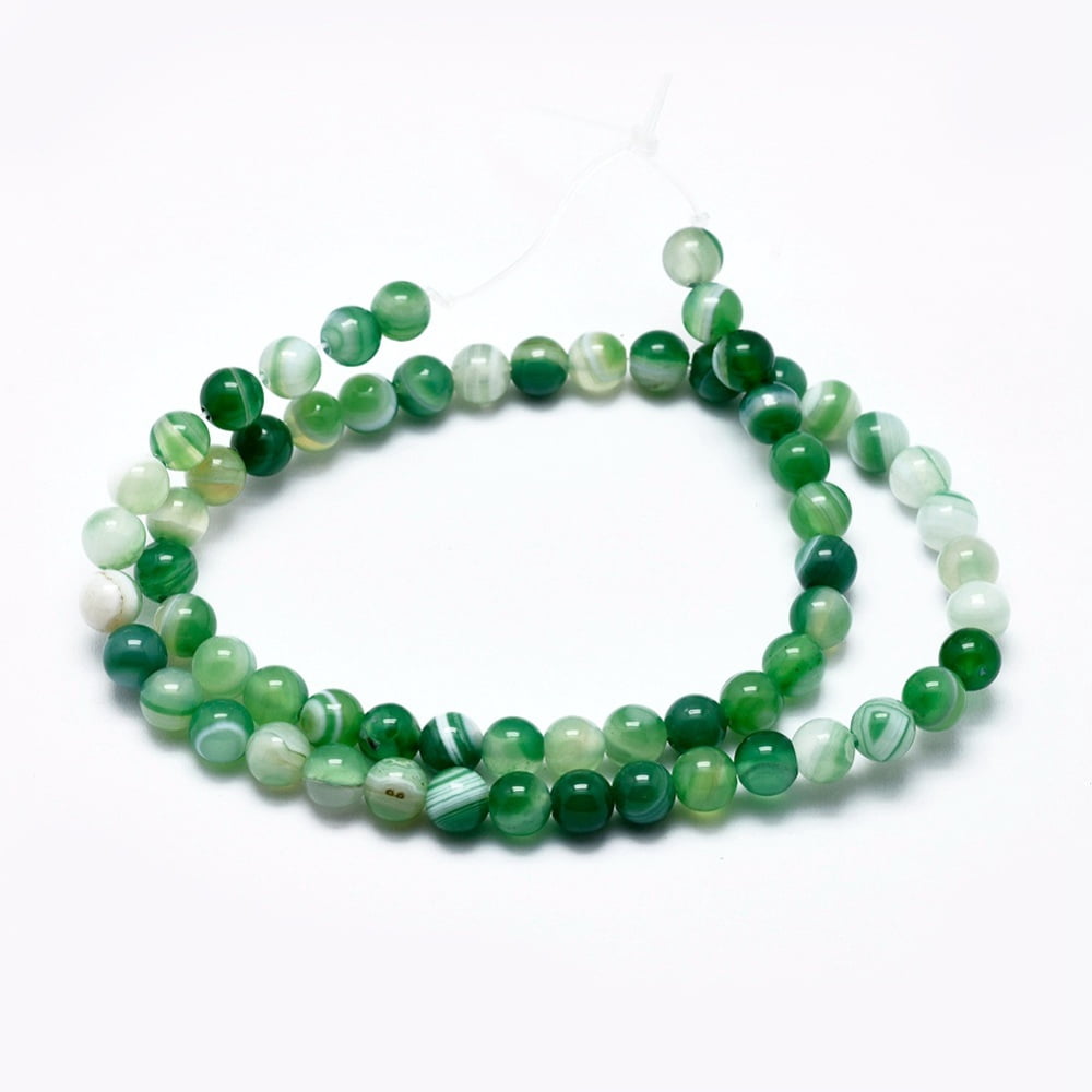 Natural Striped Agate/Banded Agate Beads Strands Dyed Heated Round Sea Green 10mm Hole: 1mm 37pcs/strand 14.9 inch(38cm) diy