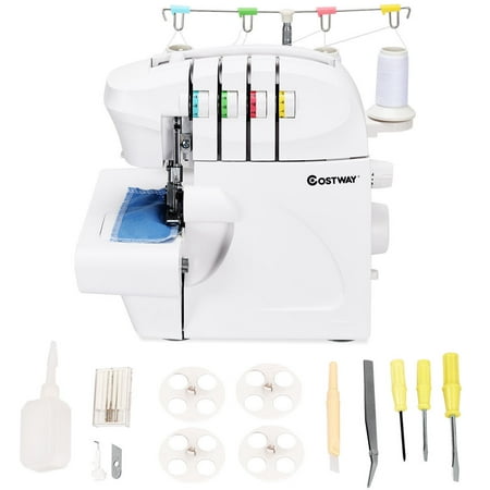 Costway Serger Overlock Sewing Machine w/ 2 Needle 2-3-4 Thread Differential Feed