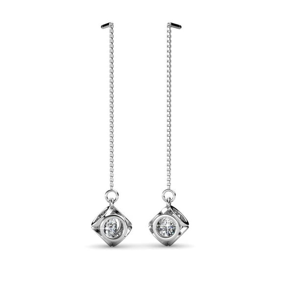 Cate & Chloe Lena 18k White Gold Plated Drop Earrings with Swarovski Crystals Gift for Women