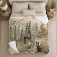 thumbnail image 5 of Woodland Cabin Retreat Bear Deer Vintage Forest Scene, Peaceful Woodland Scene, Warm Flannel Blanket for Living Room and Reading Nook, Wildlife Lovers Friendship Gift, Artistic Home Decor, 5 of 9