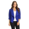 thumbnail image 4 of Women's Casual Fitted Blazer Draped Open Front with Ruched 3/4 Sleeves (S-3XL), 4 of 4