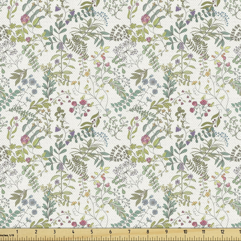 Vintage Fabric by the Yard, Repeating Botanical Pattern with Nostalgic  Spring Flora and Leaf, Upholstery Fabric for Dining Chairs Home Decor  Accents