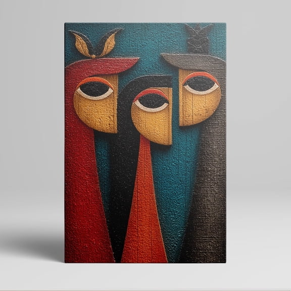 1pc Modern Abstract Canvas Painting with Three Faceless Figures in Bold Colors and Textured Details, framed Decor room hanging Wall Picture Decor for Home Gifts, living room, bathroom, bedroom,