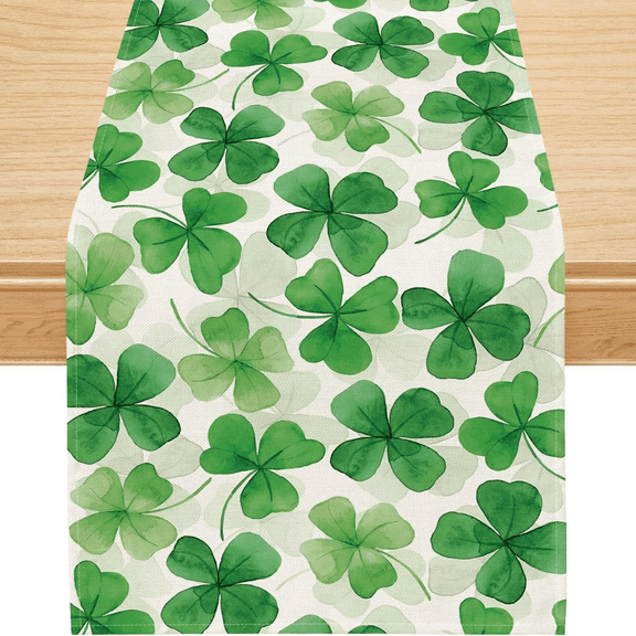 YIBAGA St. Patrick's Day Table Runner, Green Shamrock St. Patrick's Day Party Dining Table Decorations, 13x72 inch, Polyester
