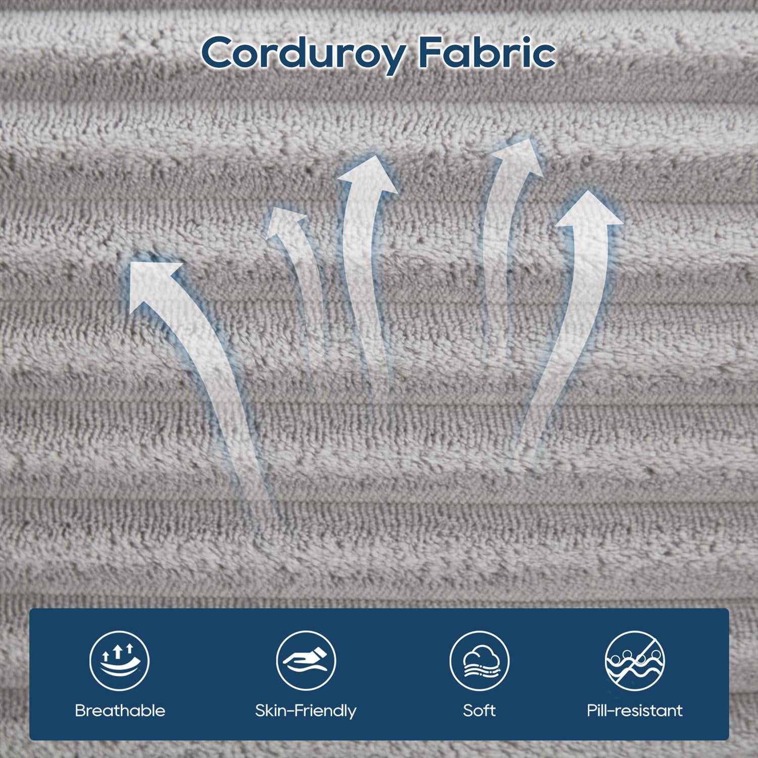 Demi Bonn 104" Convertible L-Shaped Sectional Sofa Bed with Memory Foam & Steel Frame, No Assembly Needed, Corduroy Fabric Modular Couch for Living Room, Gray