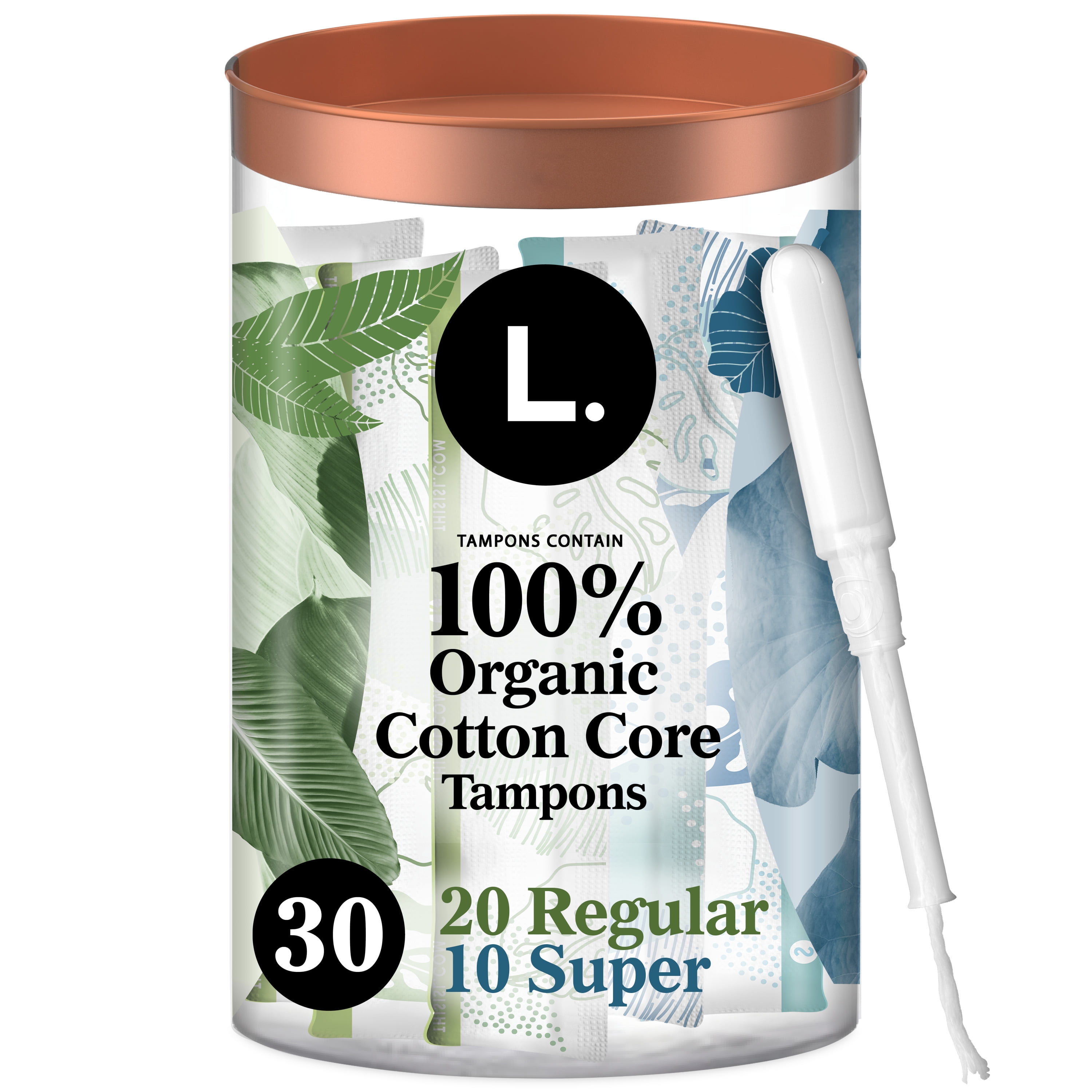 L. Organic Cotton Tampons DuoPack Light Regular Absorbency 30 Ct