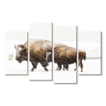 Elephant Stock Bison In Yellowstone National Park Wall Art - Horizontal Multi Panel Canvas - Living Room Wall Decor - Animal Multi Panel - White And Gray Decor - 30" x 18"