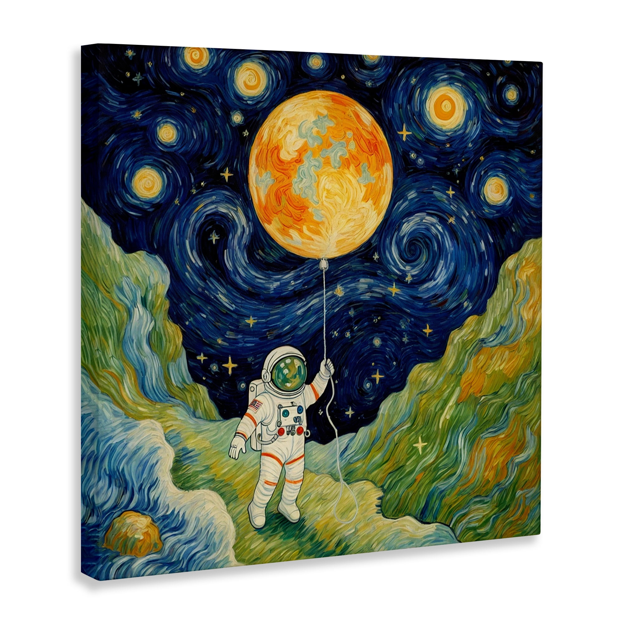 Impressionist Astronaut in Space Canvas Wall Art, design by Angie Hawke