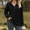 thumbnail image 2 of Long Sleeve Tops Ladies with Collar Button Up Pullover Dressy Casual Blouses Lightweight Textured Plain Shirt (X-Large, Black), 2 of 4