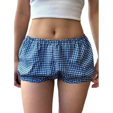 Michellecmm Women s Plaid Pajama Short Pants Low Waist Sleeping Bloomers Shorts