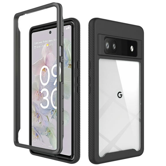 Case for Google Pixel 6A Clear Dual Layer Rugged Bumper Frame Heavy Duty Hybrid Shockproof Rubber TPU Full Body Defender Phone Cover fit Pixel 6A - Black