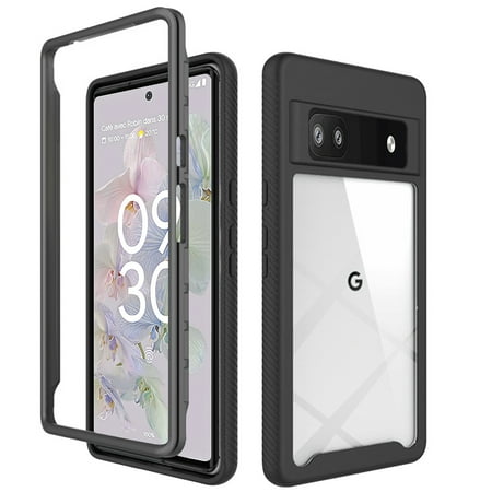 Phone Case for Google Pixel 6A Clear Dual Layer Rugged Bumper Frame Heavy Duty Hybrid Shockproof Rubber TPU Full Body Defender Cover for Pixel 6A - Black