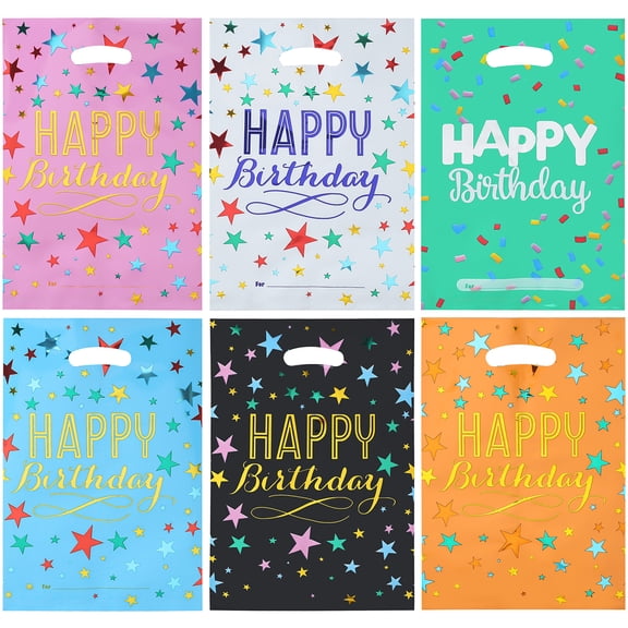 AUCLAY 48 Pcs Party Favor Bags for Kids Birthday, Metallic Foiled Plastic Goodie Gift Bags Bulk, 6 Colors (6.7" x 9.8")