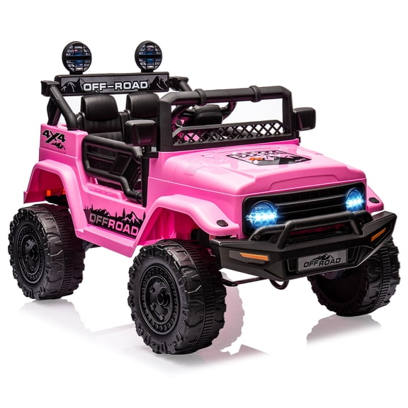 12V Electric Ride-On Truck for Kids – 2-Seater, Remote Control, Spring Suspension, 3 Speeds, LED Lights, wireless Music, Safety Brake, Battery Powered Toy Car – Pink