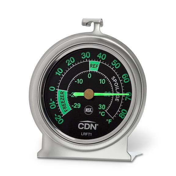 CDN Refrigerator Freezer Thermometer, Easy-Read Low-Light Dial, -40° to 80°F, Nsf Certified