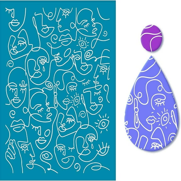 1 pc Abstract Face Pattern Non-Adhesive Silk Screen Printing Stencil Clay Stencil Reusable Mesh Stencils Transfer Washable Home Decor for Polymer Clay Jewelry Making - 12.7x10cm