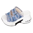 thumbnail image 5 of Rokment Womens Denim Buckles Chunky High Heels Slip on Sandals 2026 Summer Fashion Casual Canvas Platform Wedge Heeled Walking Slides Shoes Blue Size 6.5, 5 of 5