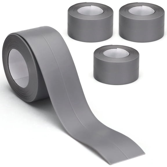 4 Rolls Grey Waterproof Self-Adhesive Caulking Tape, 1.5 x 10.5 Ft Sealing Strip for Bathroom, Kitchen and Toilet