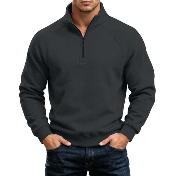 Quarter Zip Pullover Men Solid Color Stand Up Collar Half Zipper Loose Fit Sweatshirt With Pockets Long Sleeves Casual Winter Sweatshirt Men's Clothing