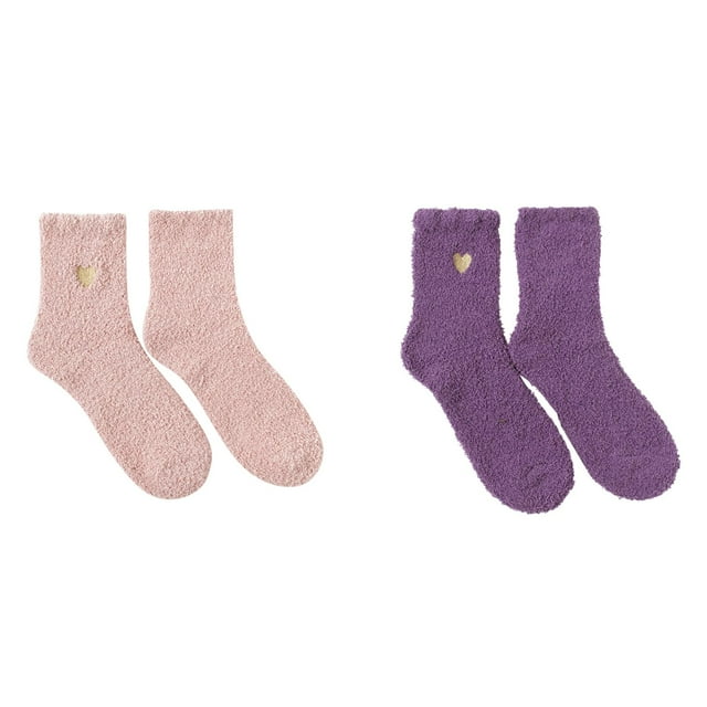 2 Pack(Pink 1PCS & Purple 1PCS) Multipack Men Compression Socks Women Casual Socks Heart Cute Print Pattern Lady Socks Comfortable Soft Warm Winter Socks