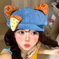 thumbnail image 3 of Slccxzc Cute Denim Cat Ear Beret Hat, Foldable Octagonal Newsboy Cap, 3 of 7
